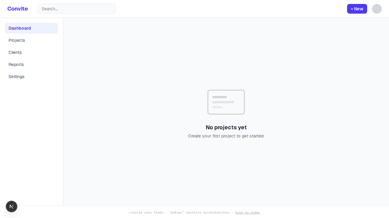 The baseline finish line: an empty dashboard with a generic welcome message and no obvious next action